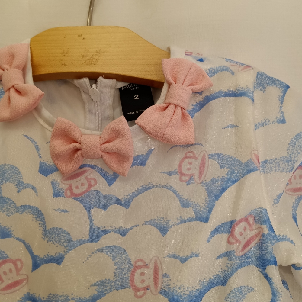 Paul Frank Little Girls Fancy Bubble Dress Organza Monkey & Cloud Print  Size 2T